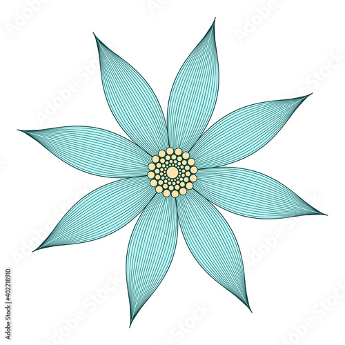 Vector light green contouring flower. Linear drawing.