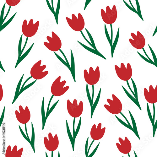Tulip seamless vector pattern. Spring floral simple  stylish repeat texture for wrapping  web page background  Mothers day  womens day greeting card  fabrics  home decor  scrapbooking