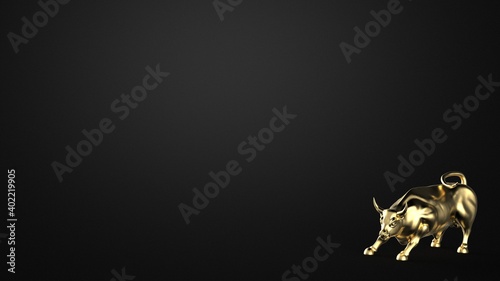 Gold metall bull statue 3d model render image isolated on black background © Hryhorii