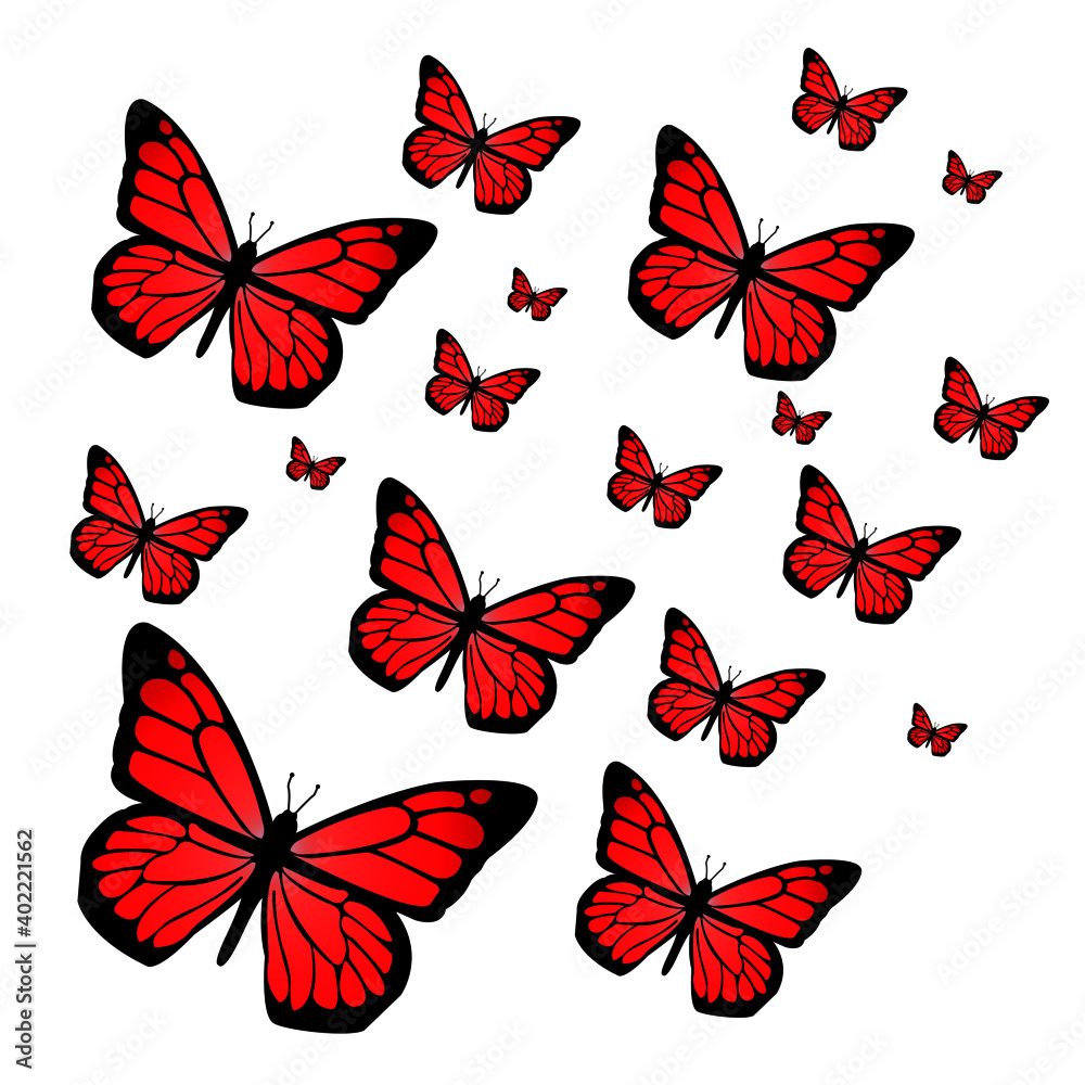 set of red butterflies