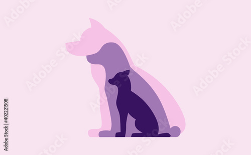Dogs creative illustration. Suitable for banners, clinics, shops, mobile apps. Animal cut out outlines drawn one on another. Color flat shapes.