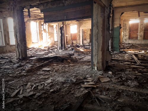 Abandoned building with debris