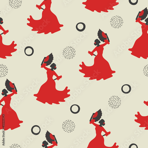Seamless flamenco dancer pattern. Spanish girl.