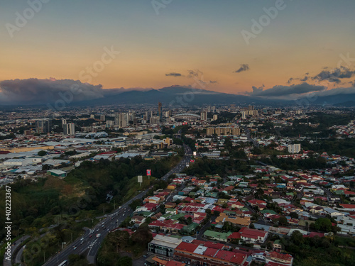 Fototapeta Naklejka Na Ścianę i Meble -  Beautiful aerial view of the city of San Jose Costa Rica and the Central Park of the Sabana