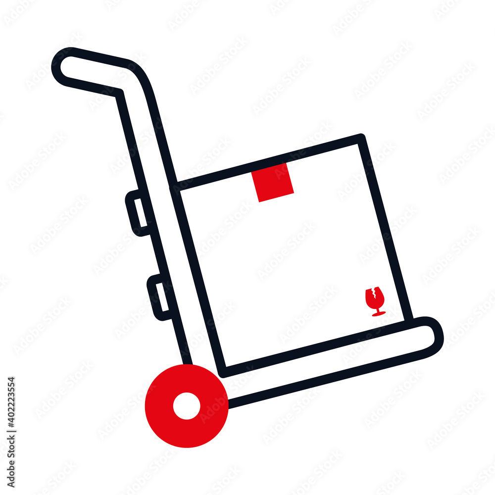 handcart with a box icon, half line half color style handcart with a box icon, half line half color style