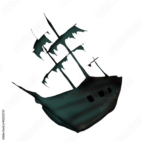 illustration of wrecked sailing ship underwater 
