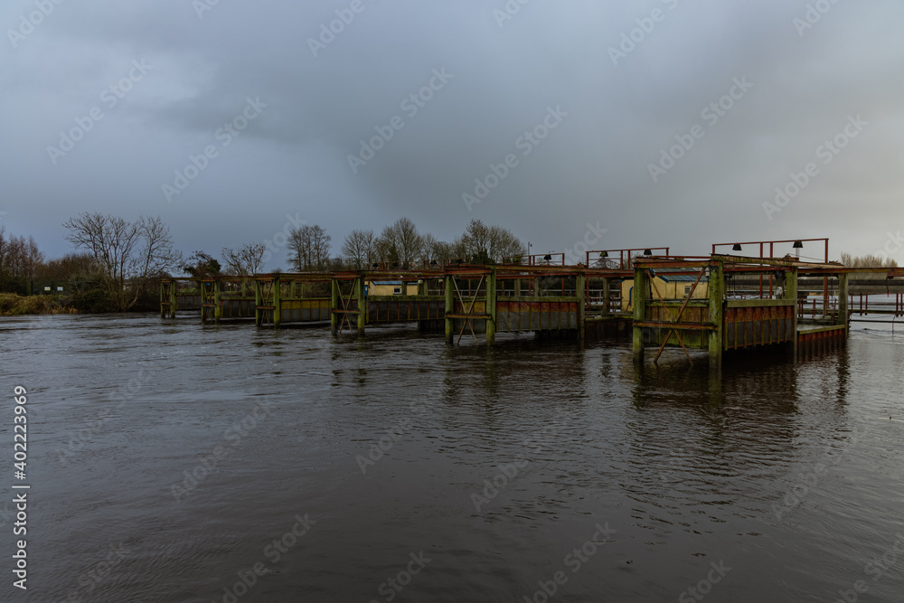 Toomebridge Coperative Eel fishery on the Lower river Bann, Toome, County Londonderry, Northern Ireland