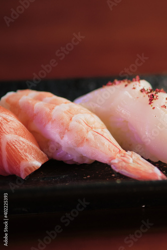 traditional japanese shrimp nigiri sushi