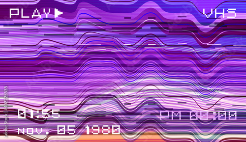 Retro background like in old video tape rewind or no signal TV screen. Vaporwave and retrowave style vector illustration.