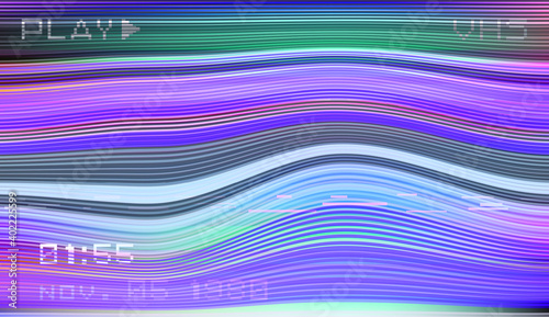 Retro background like in old video tape rewind or no signal TV screen. Vaporwave and retrowave style vector illustration.