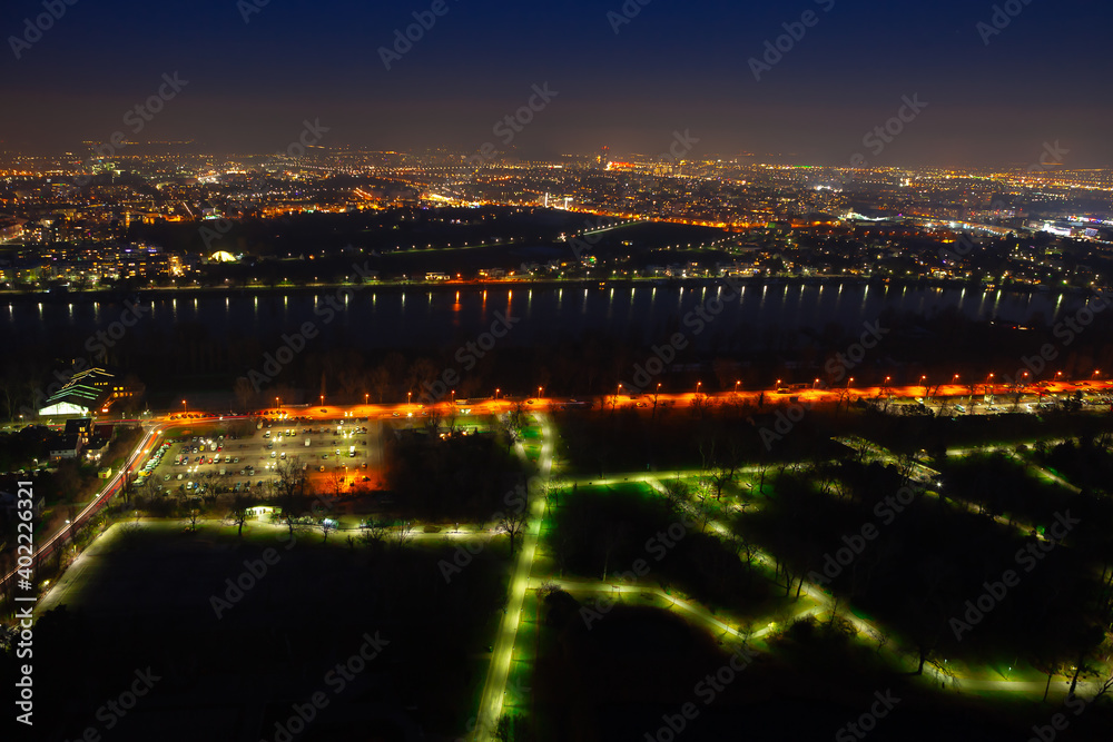 Night aerial view of the city