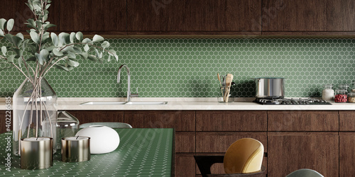 Tableau sur toile Mosaic backsplash in kitchen