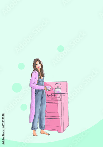 Girl cooking in pink (ID: 402227358)