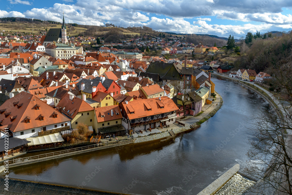 town of Cesky Krumlov, Vltava river, southern Bohemia, Czechia