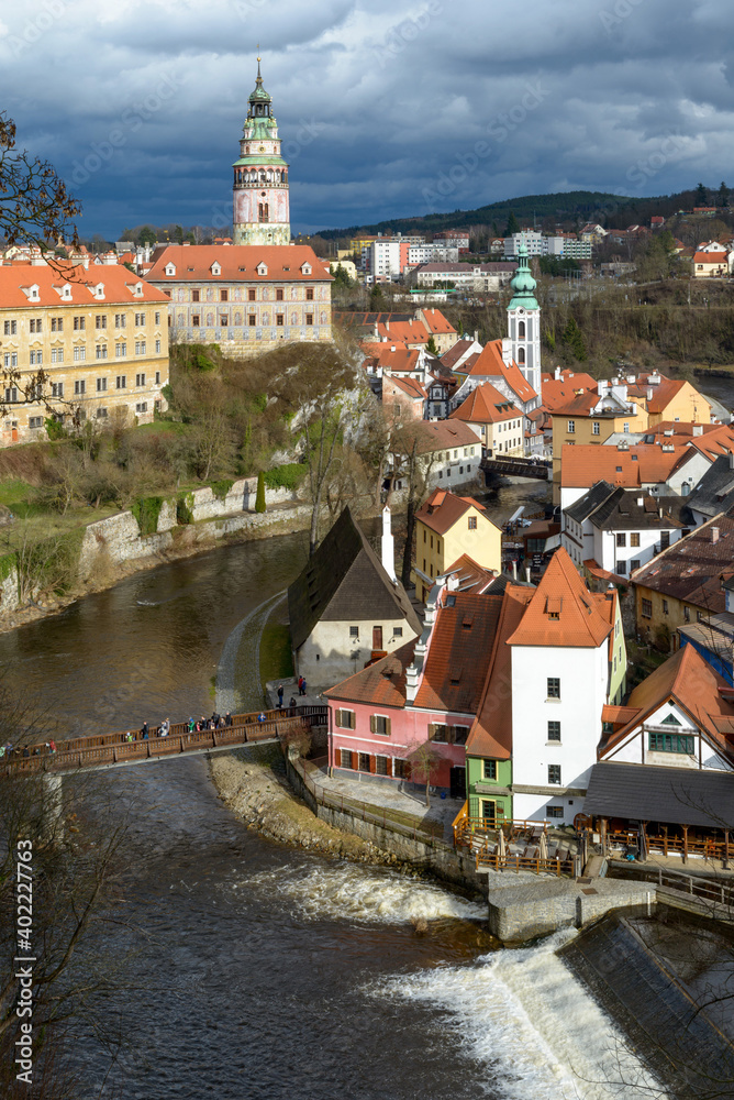 town of Cesky Krumlov, state castle of Cesky Krumlov, river Vltava, southern Bohemia, Czechia