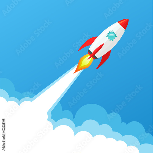 Rocket ship launch background vector. Concept of business product on market, startup, growth, creative idea.