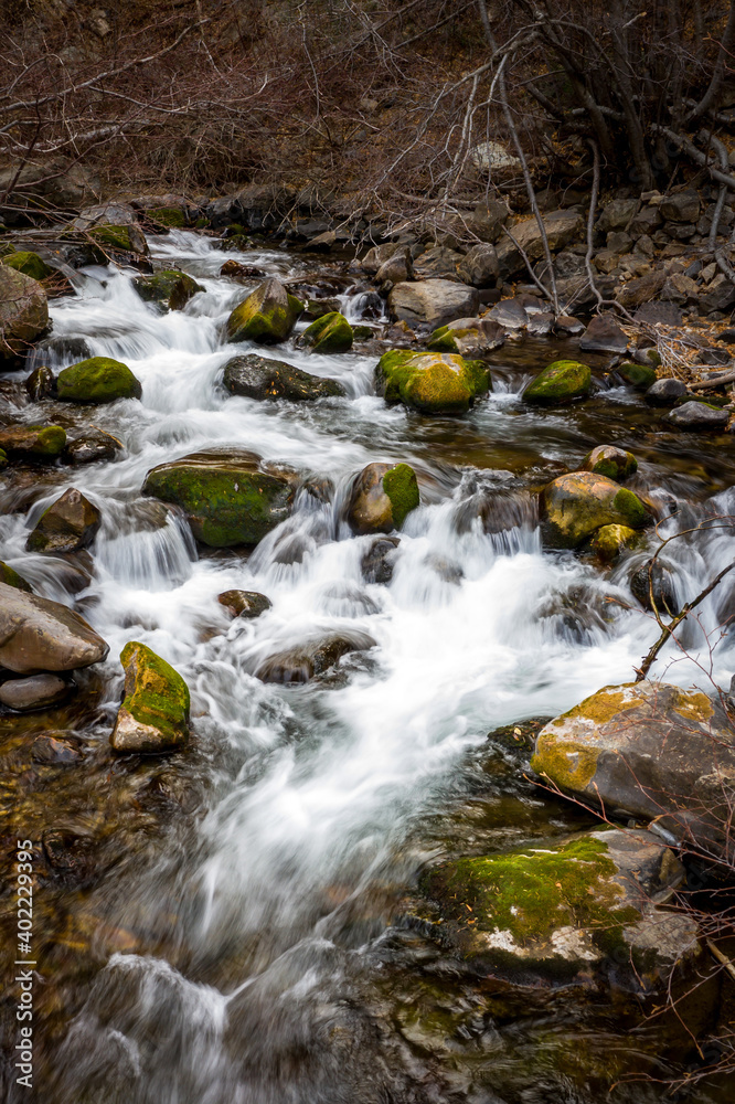 River Flowing Through the Mountains in the Winter Time