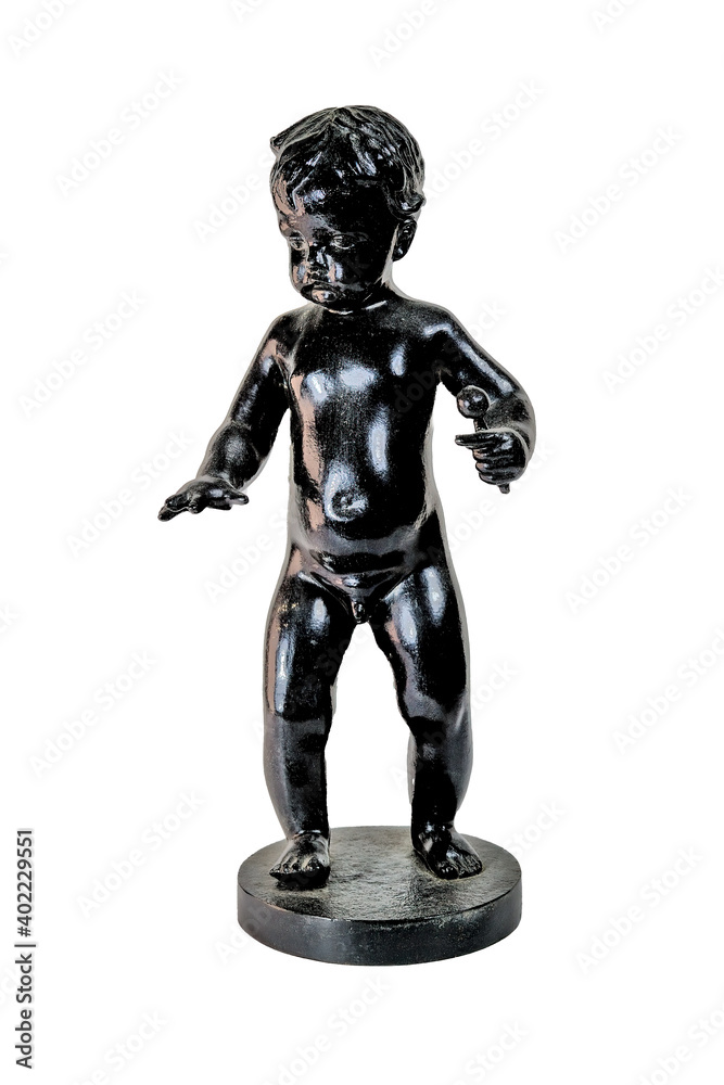 Cast-iron figurine of a boy isolate on a white background. Kasli casting, souvenir figurine.