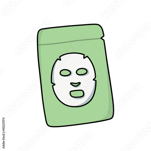 sheet face mask doodle icon, vector color illustration