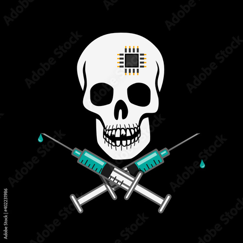 A vaccination that kills and exterminates. An illustration of a vaccine that kills and exterminates as a saving solution for humanity
