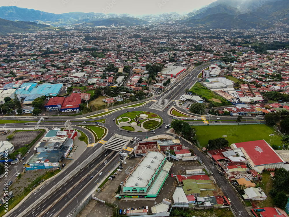 Beautiful aerial view of the Social guarantees Roundabout in Costa Rica 
