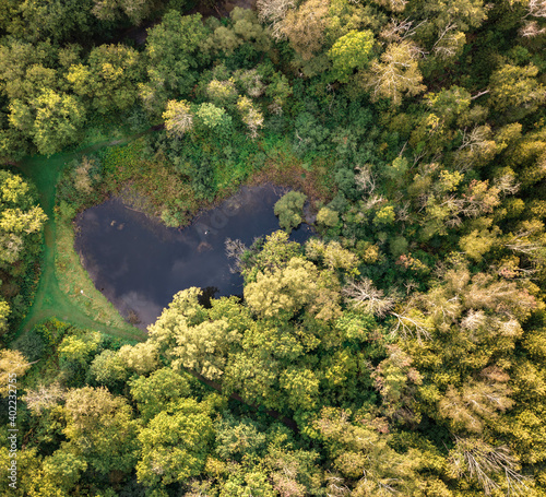 Aerial view of a heart-shaped lake