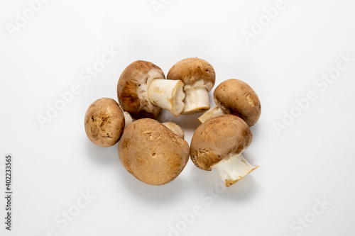 Vegetable: Brown mushroom. White background.