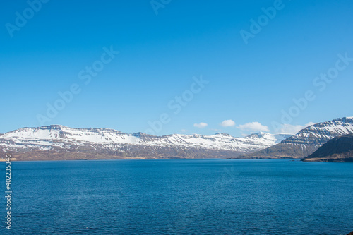 the mountainous coastline of Nordfjordur in Iceland