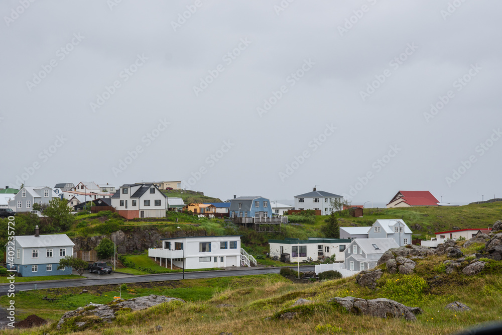Buildings in town of Stykkisholmur on Snaefellsnes Peninsula in Iceland