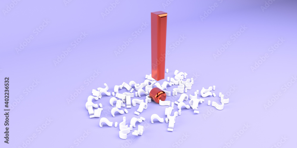 Abstract background of multiple question marks and one exclamation mark ...