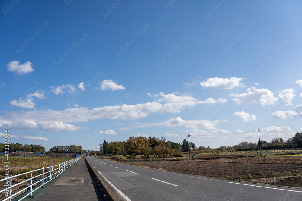 Empty roadway in a rural area of Ibaraki Prefecture, Japan