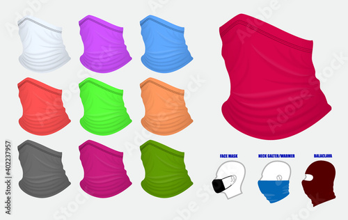 set of bandanna realistic or bandanna for biker and cowboy clothes or buff on realistic mannequin concept. eps 10 vector, easy to modify