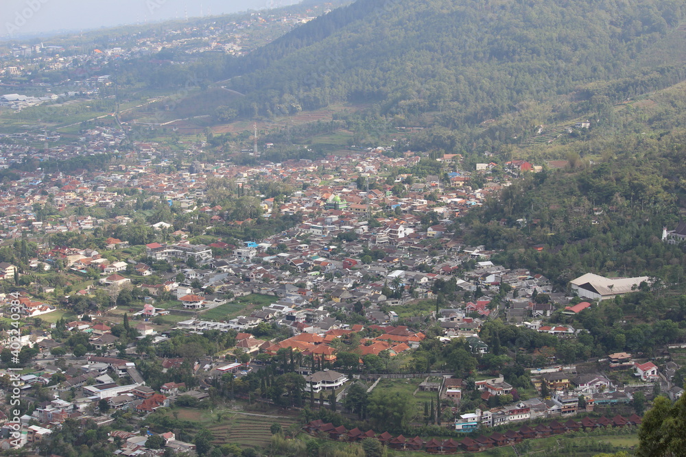 Malang city atmosphere seen from above, East Java, Indonesia