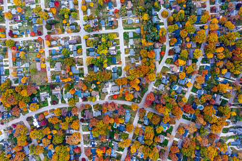 Aerial View of neighborhood in fall
