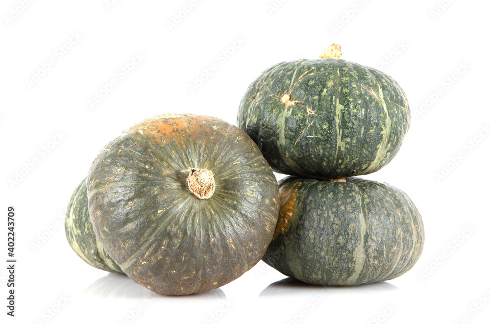 A pile of pumpkins on white background