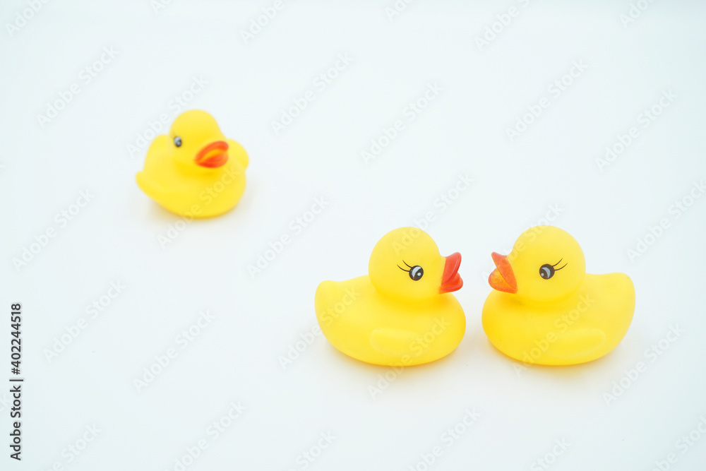 Three yellow ducklings on a white background Three yellow ducklings on a white background