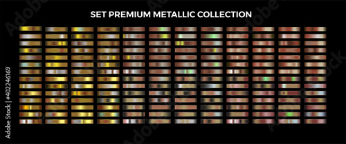 Gold, copper and bronze gradient swatches mega set collection palette for border frame ribbon cover label templates