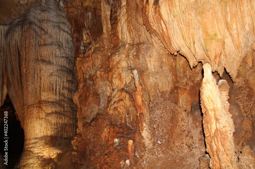 Stalactites hold tight to the ceiling, and Stalagmites grow to the ceiling from the floor. Fantastic Cavern, Springfield, Missouri. 