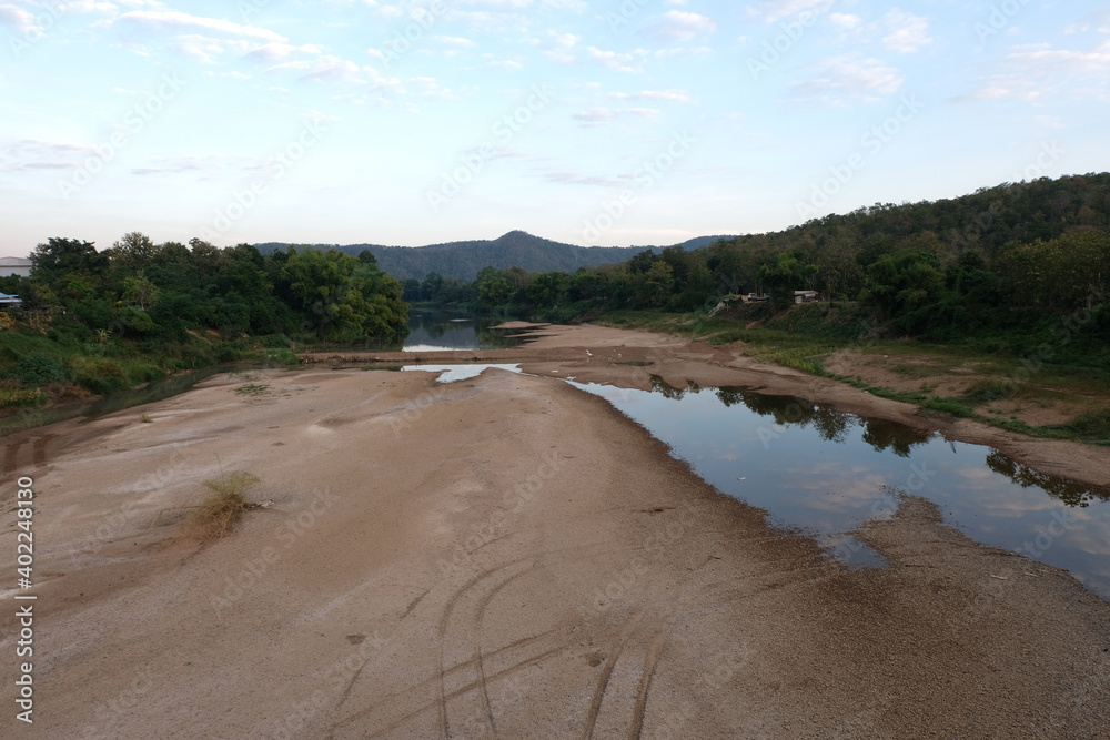 dried Yom River, hot weather in Thailand dried Yom River, hot weather in Thailand