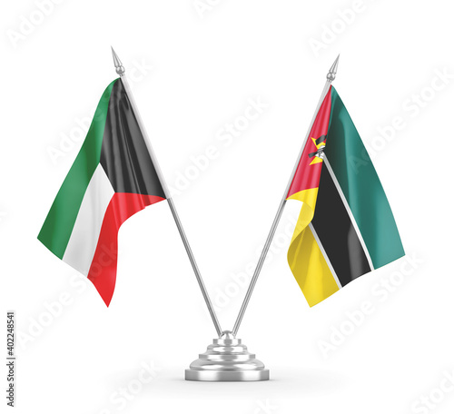 Mozambique and Kuwait table flags isolated on white 3D rendering