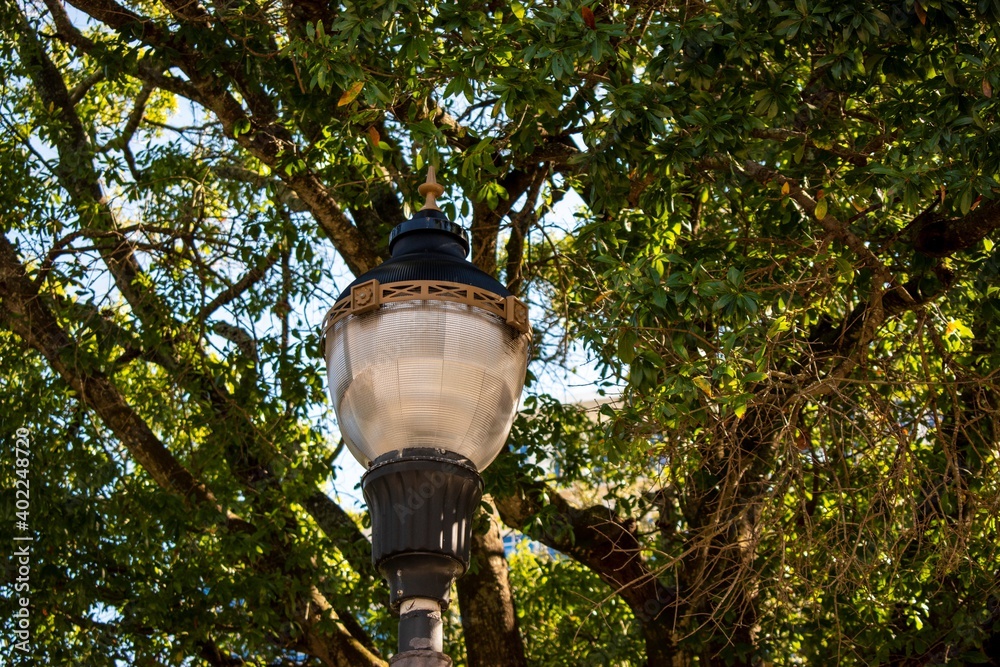 gold color streetlight at the park
