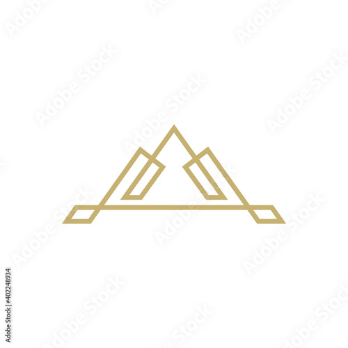 Luxury mountain line art logo style. Simple mountain logo template in gold color