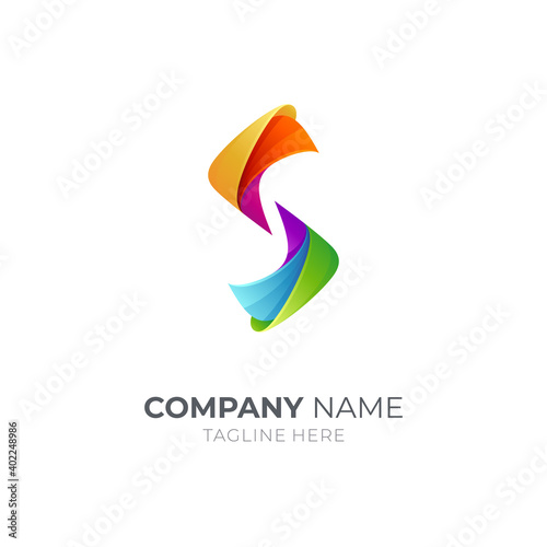 Initial letter S logo template. Modern S logo 3d gradient colorful style