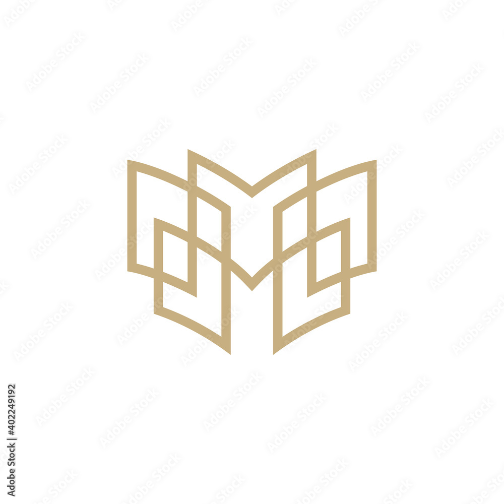 Luxury book logo with line art style in gold color. Library and education logo template Luxury book logo with line art style in gold color. Library and education logo template