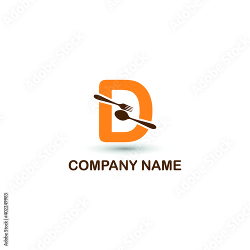 Initial letter D with spoon and fork for restaurant, catering, canteen, kitchen, cook logo design vector concept