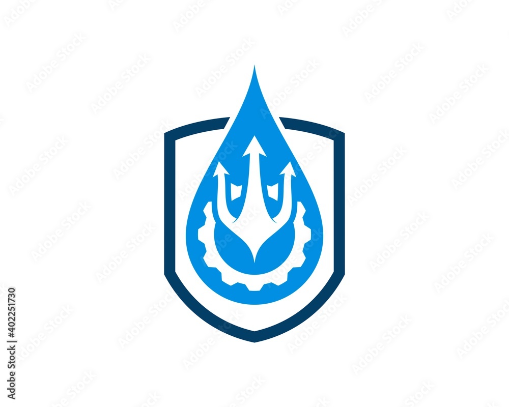 Shield with water drop and trident gear Shield with water drop and trident gear