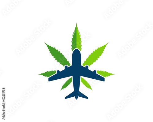 Cannabis leaf with plane transportation