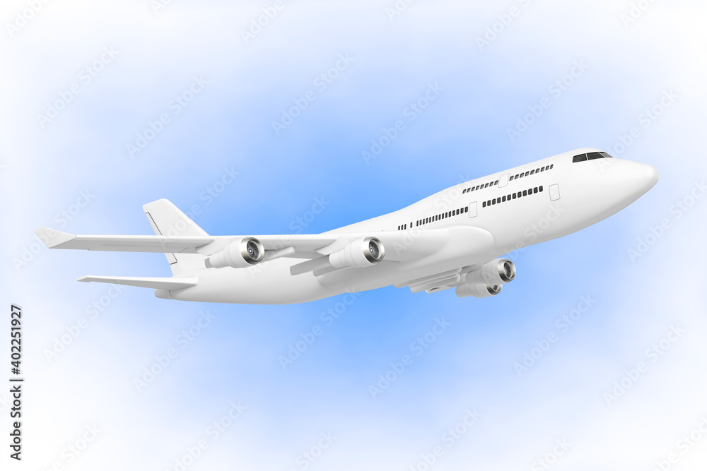 White Jet Passengers Airplane. 3d Rendering