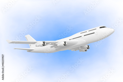 White Jet Passengers Airplane. 3d Rendering