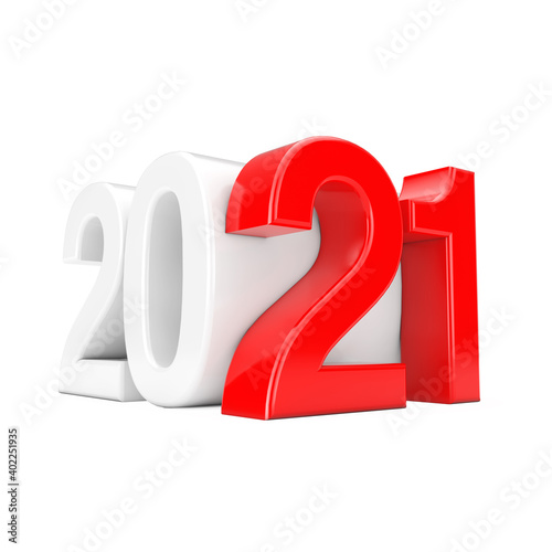 New Year 2021 Red and White Sign. 3d Rendering